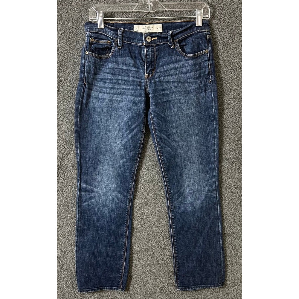 Abercrombie & Fitch Women 4 W27 Dark Wash Straight Leg Jeans Whiskered Denim